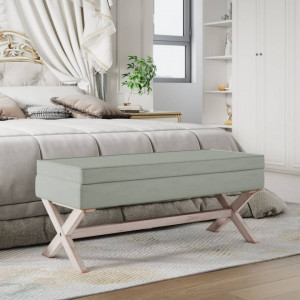 Taburet de depozitare, gri deschis, 110x45x49 cm, catifea - V344525V - Img 2