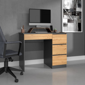 TEBIAN-AR103 - Birou, masa de scris, dreapta, 98 x 51 x 76 cm, Antracit-Stejar Artisan, PAL - Img 1