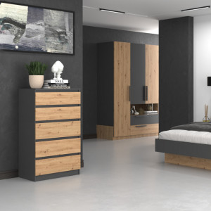 TECOAN-AR102 - Comoda, 70 x 40 x 112 cm, Antracit-Stejar Artisan, PAL - Img 1