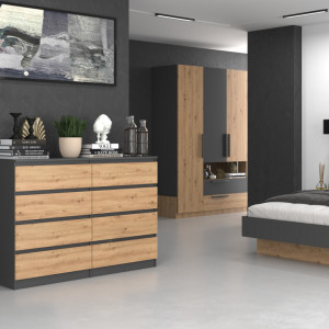 TECOAN-AR106 - Comoda, 138x 40 x 97 cm, Antracit-Stejar Artisan, PAL - Img 1
