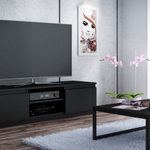 TECOTVN107 - Comoda TV 140 x 40 x 36 cm, Negru-Mat - Img 1