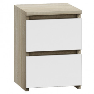 TENO7 - Set 2 Noptiere, 30x30 cm, cu 2 sertare pentru dormitor - Alb, Sonoma, Maro, Maro-Alb, Sonoma-Alb, Alb-Lucios, Negru-Lucios - Img 4