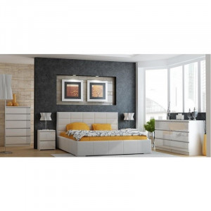 TENO8 - Set 2 Noptiere, 40x40 cm, cu 2 sertare pentru dormitor - Alb-Lucios - Img 3