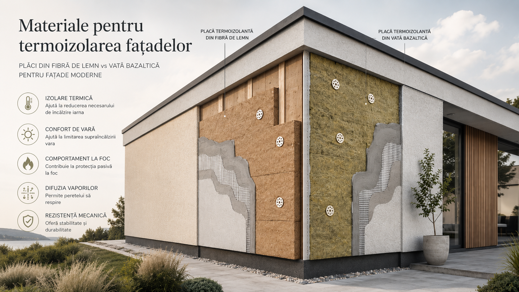 Fibra de lemn vs vata bazaltică la fațadă: comparație corectă, fără mituri