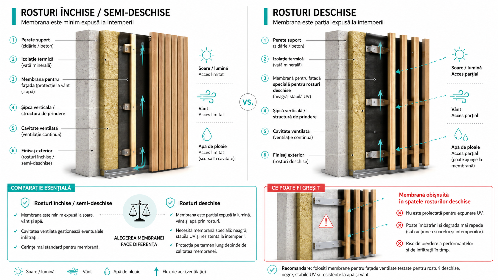 Comparație între rosturi închise, semi-deschise și rosturi deschise