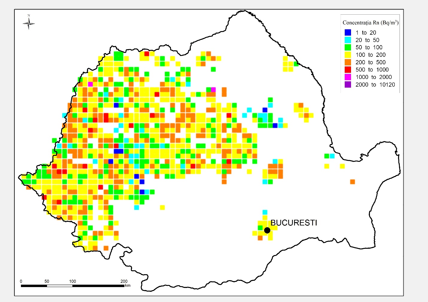 Harta oficială a radonului în România, cu distribuția concentrațiilor de radon în aerul interior