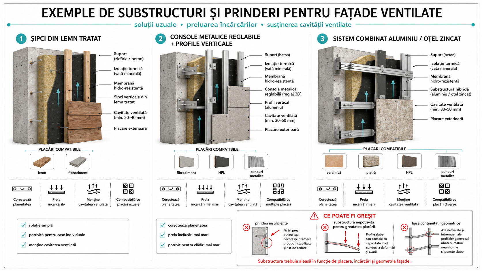 Exemple de substructuri și prinderi pentru fațade ventilate