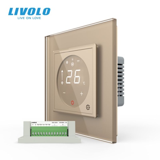 Modul controller Livolo, pentru aer conditionat, fara rama sticla, auriu