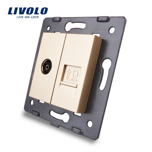 Modul Priză Livolo, dublă televizor+reţea calculator, TV+RJ45, auriu