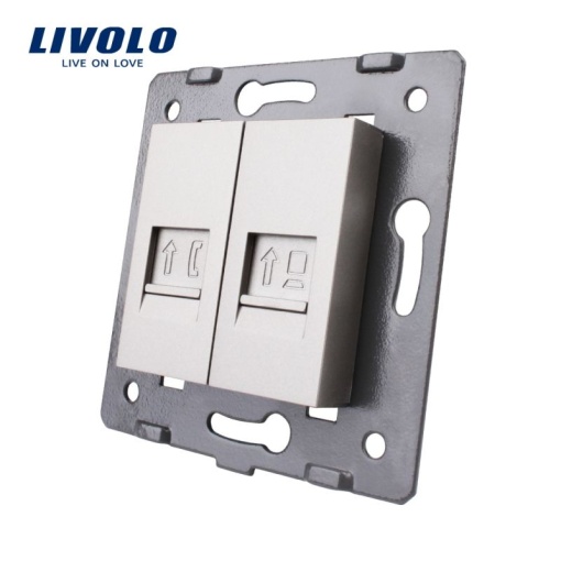 Modul Priză Livolo, dublă reţea calculator + telefon, RJ45+RJ11, gri