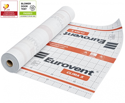 Membrană barieră de vapori variabilă Eurovent CLIMA X – 75mp (1,5x50m), 3 straturi, SD Variabil