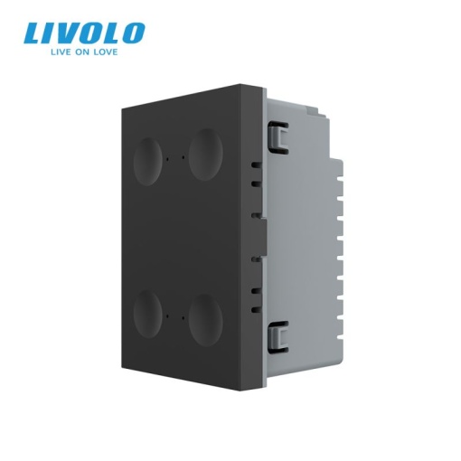 Modul Întrerupător Livolo, cvadruplu tactil, control telecomanda RF, cap scara / cap cruce, standard italian, 3M, negru
