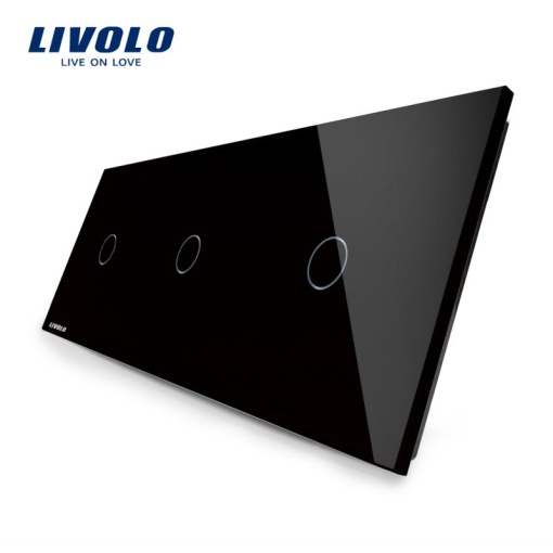 Panou întrerupător Livolo, simplu + simplu + simplu, negru