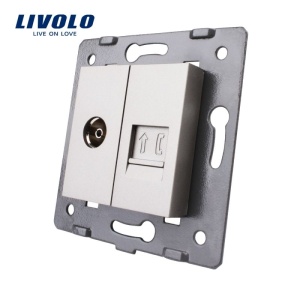 Modul Priză Livolo, dublă televizor+telefon, TV+RJ11, gri