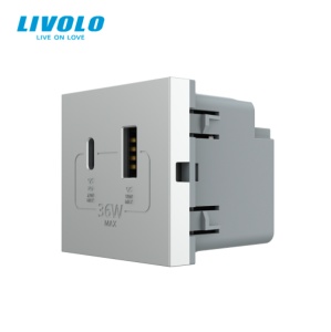 Modul priza Livolo, dubla USB + USB tip C, gri - Img 1