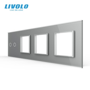 Panou intrerupator Livolo, dublu + priza + priza + priza, gri