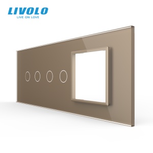 Panou Livolo intrerupator 2 x dublu + Rama Livolo simpla pentru doza 6M, auriu