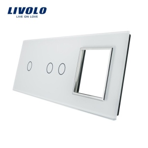 Ramă Livolo, Întrerupător simplu + dublu + Priză simplă, alb