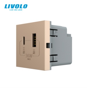 Modul priza Livolo, dubla USB + USB tip C, auriu - Img 1