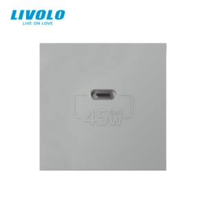 Modul priza Livolo, simpla USB tip C, gri - Img 1