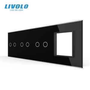 Panou intrerupator Livolo, dublu + dublu + dublu + priza, negru