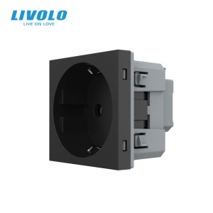 Modul priza Livolo, Schuko simpla, borne fara surub - quick connect, negru - Img 1