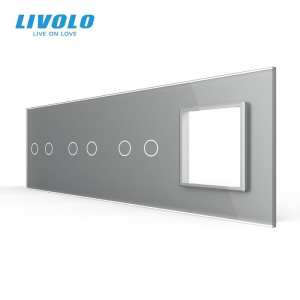 Panou intrerupator Livolo, dublu + dublu + dublu + priza, gri