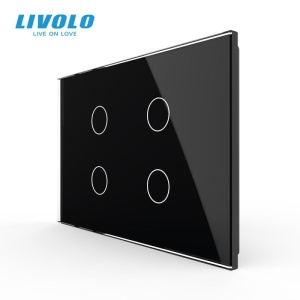 Panou Livolo cvadruplu de sticla, standard italian, 3M, negru