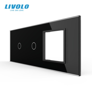 Panou Livolo intrerupator 2 x simplu + Rama Livolo simpla pentru doza 6M, negru