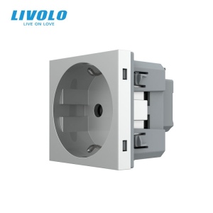 Modul priza Livolo, Schuko simpla, borne fara surub - quick connect, gri - Img 1