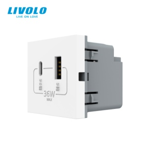 Modul priza Livolo, dubla USB + USB tip C, alb - Img 1