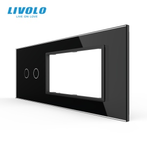 Panou Livolo pentru intrerupator dublu + Rama Livolo dubla pentru doza 6M, negru