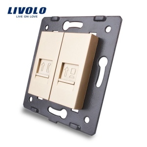 Modul Priză Livolo, dublă reţea calculator + telefon, RJ45+RJ11, auriu