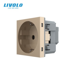 Modul priza Livolo, Schuko simpla, borne fara surub - quick connect, auriu - Img 1
