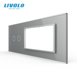Panou Livolo pentru intrerupator dublu + Rama Livolo dubla pentru doza 6M, gri