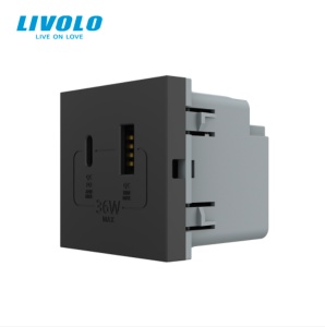 Modul priza Livolo, dubla USB + USB tip C, negru - Img 1