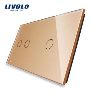 Panou întrerupător Livolo, dublu + simplu, auriu