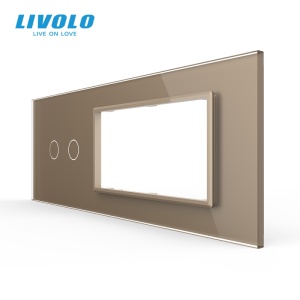 Panou Livolo pentru intrerupator dublu + Rama Livolo dubla pentru doza 6M, auriu