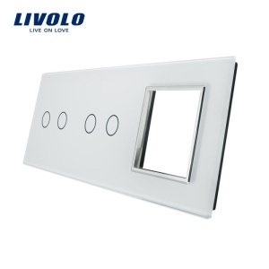 Ramă Livolo, Întrerupător dublu + dublu + Priză simplă, alb