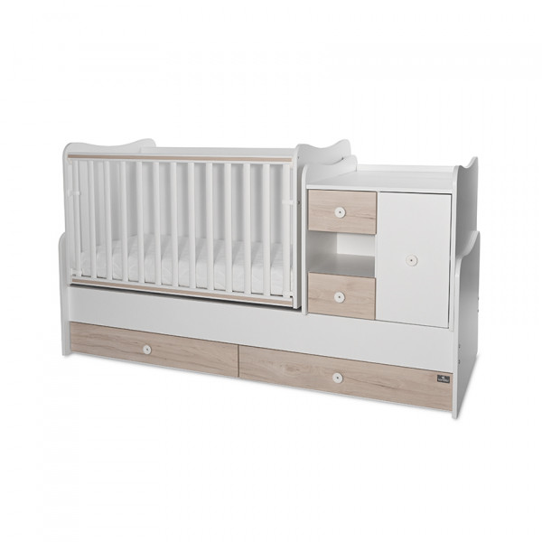 Бебешка кошара Lorelli MiniMAX 190/72 цвят БЯЛО/СВЕТЪЛ ДЪБ