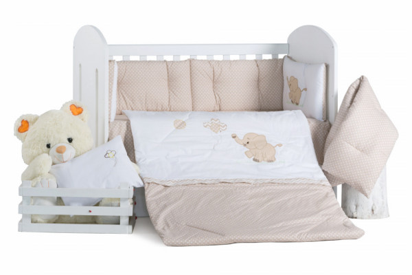 Бебешки спален комплект Бродерия Слон балон точки капучино