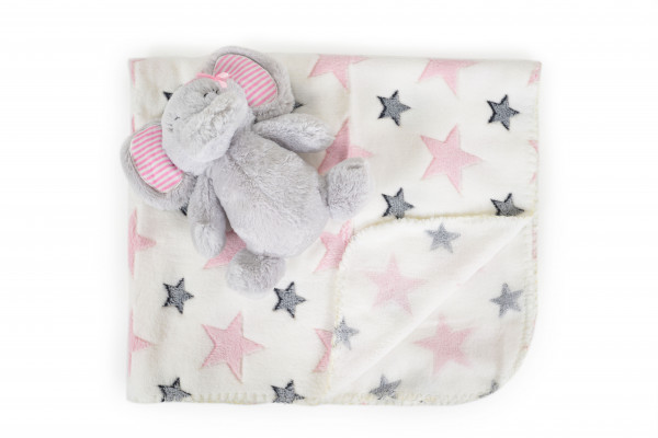 Бебешко одеяло 90/75 cm с играчка Elephant pink