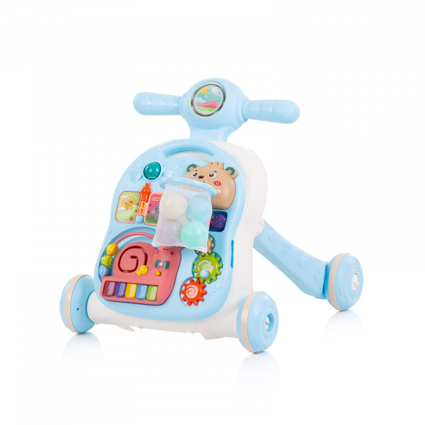 Музикална играчка на колела 3 в1 "Мече"синя