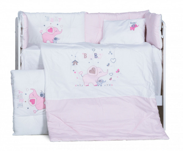 Бебешки спален комплект Бродерия Слонче бебе розово