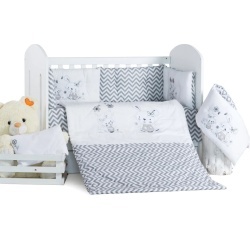 Бебешки спален комплект Бродерия Зайчета сиви ЗИГЗАГ Ластик Цип Comfort Line - Img 2