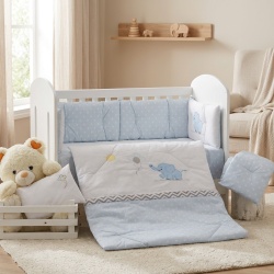 Бебешки спален комплект Бродерия Слон балон син на бели точки Ластик Цип Comfort Line - Img 4