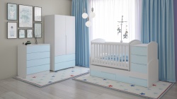 Обзавеждане с кошара Съни, скрин Съни, Гардероб Съни в цвят Бял+Син - Img 1