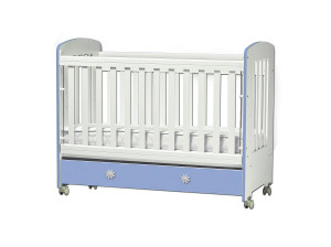 Бебешка кошара Клео 60/120 подвижна решетка бял+син