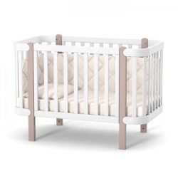 Бебешка кошара Монако БЯЛО/Капучино + Колелца - Img 1