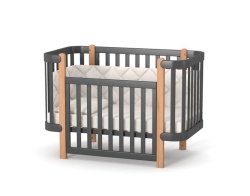 Бебешка кошара Монако ГРАФИТ/ДЪРВО + Колелца - Img 1
